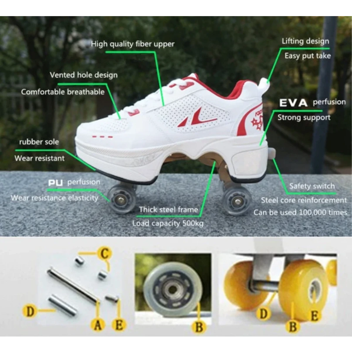 Chaussures à roulettes à Double rangée et à Double roue